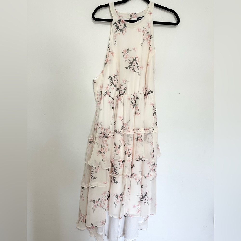 Torrid Floral High Low Dress - Cream and Pink